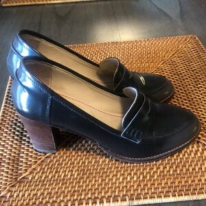 Boden Black Leather Penny Loafer Heels
